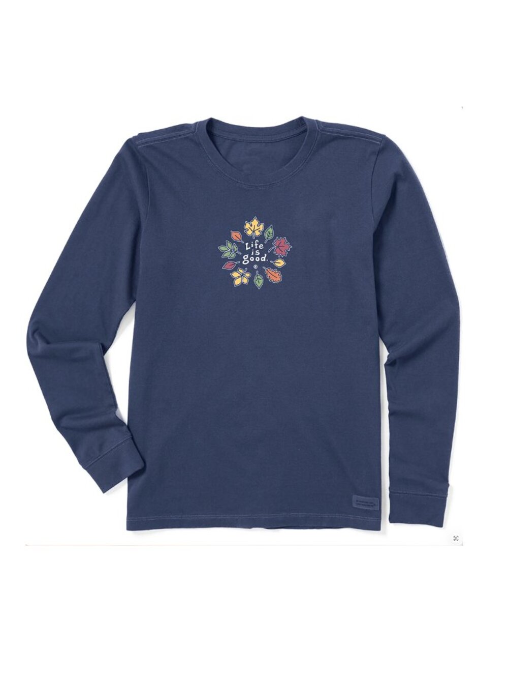 Life is Good Crusher Tee Women's Long Sleeve Fall Leaves Dark Blue Size M